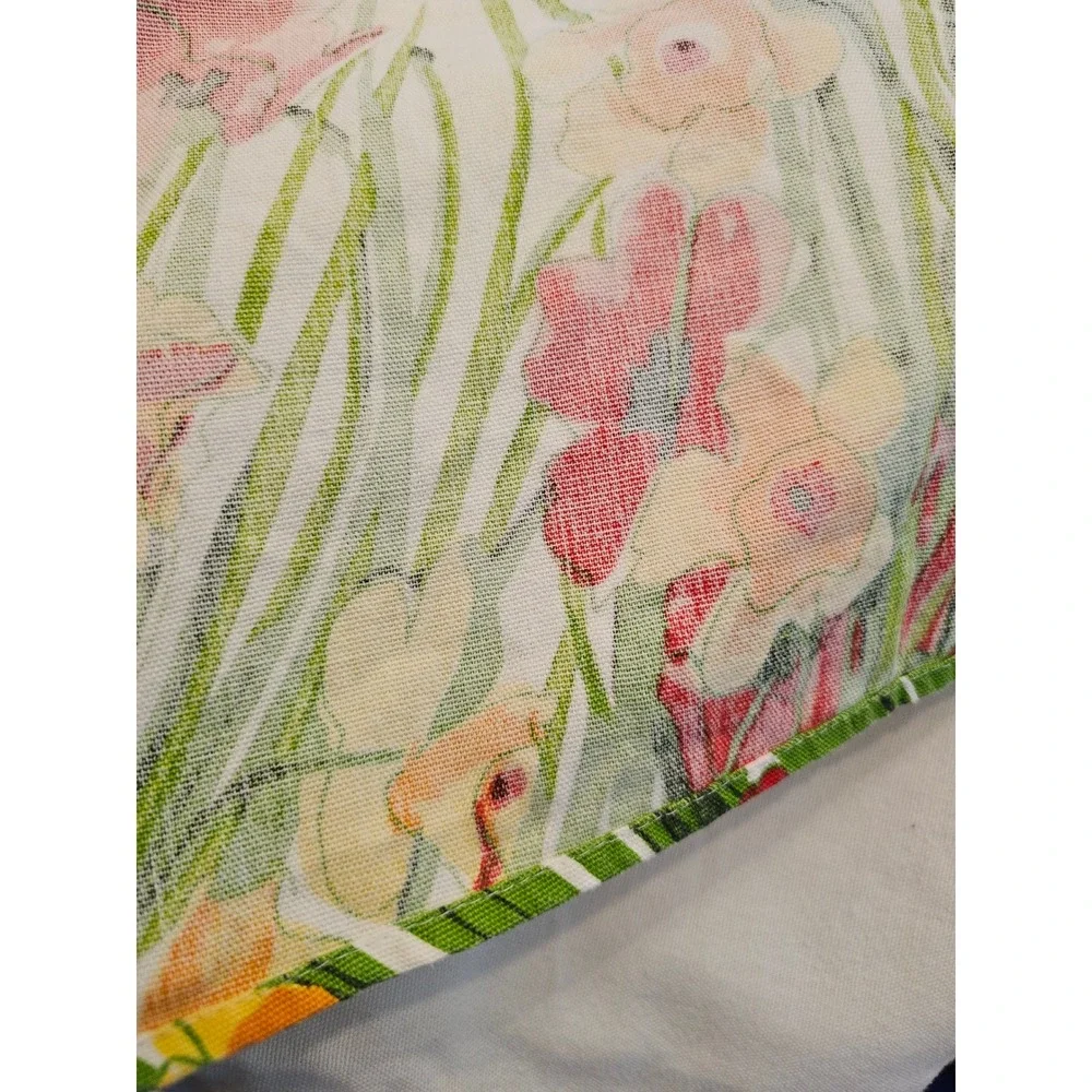 Vintage Vera Linen Tablecloth Floral Daffodil Tulip Print Rectangle 58x96‎